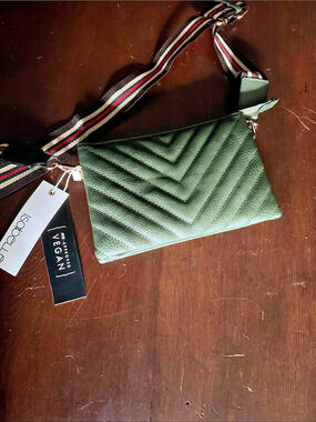 TROOP LONDON Quilted Crossbody Bag in Green & Black NWT
